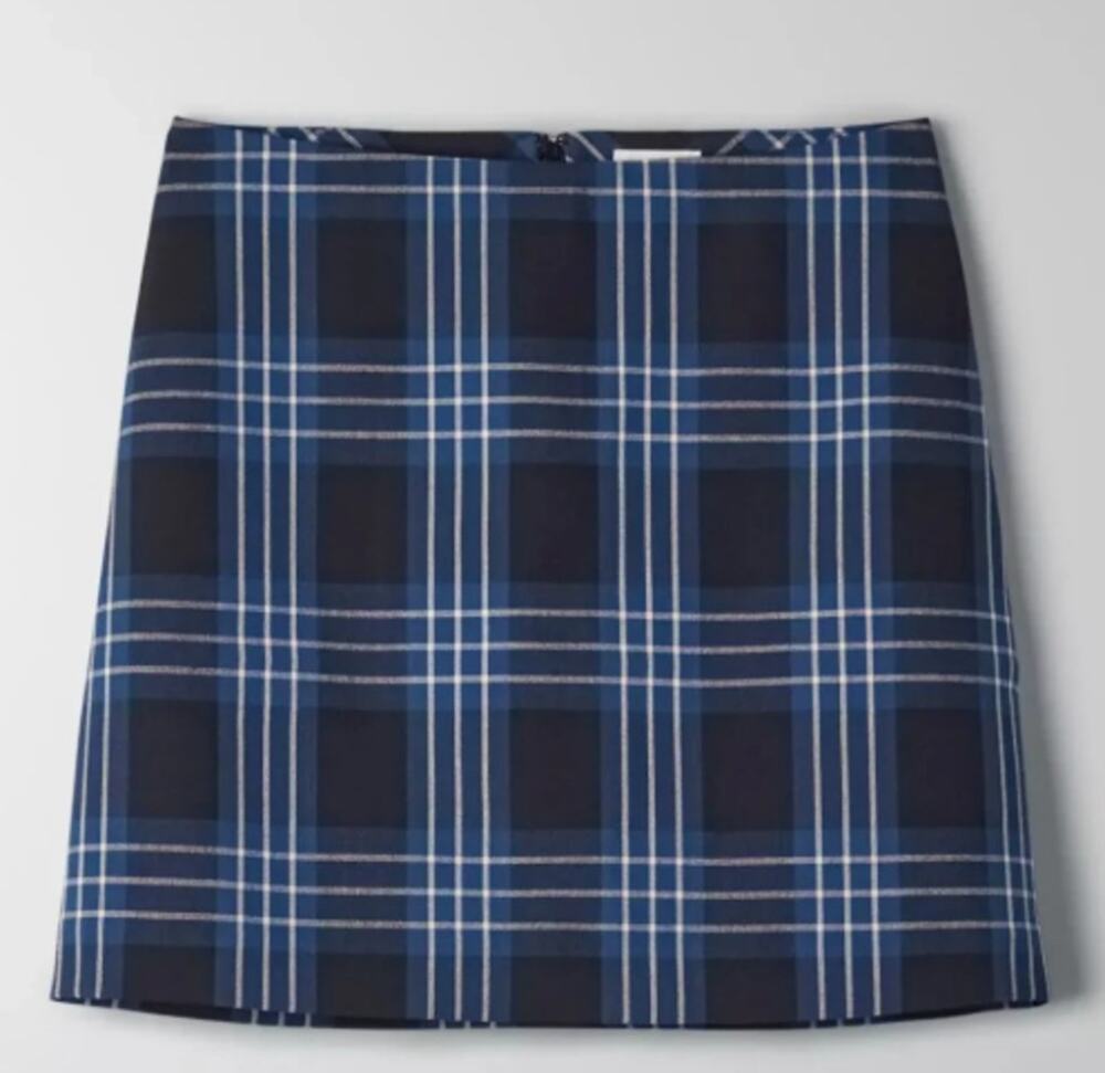 Aritzia Wilfred New Classic A-line Mini Plaid Skirt Navy & Blue sz 8